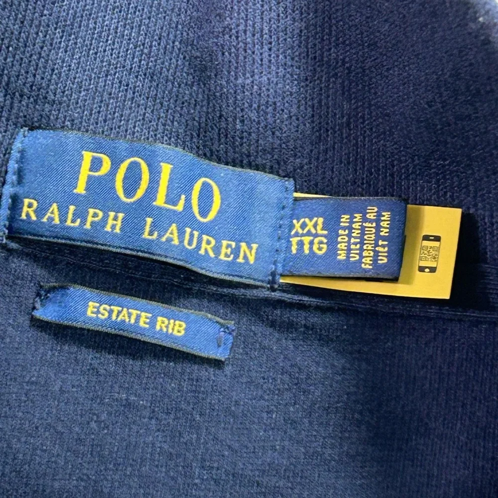 Polo Ralph Lauren Pullover Mens 2XL Navy Estate Rib Quarter Zip Cotton Pony Logo